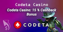 Codeta Casino 15% Cashback Bonus